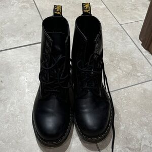 Dr. Martens Black Leather Boots with Yellow Accents